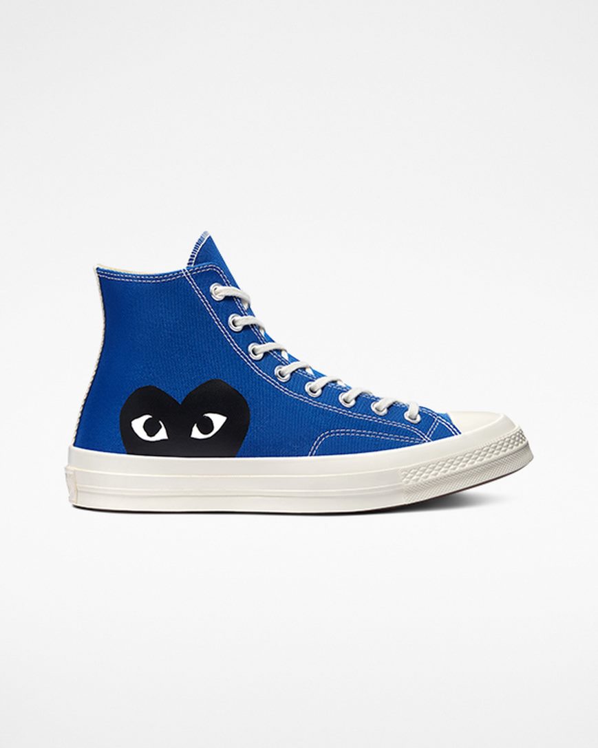 Women\'s Converse x Comme des Garçons PLAY Chuck 70 High Top Shoes Blue / Black | AU EC351K